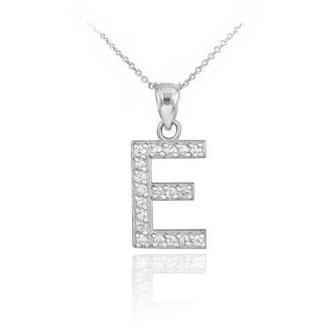 925 Sterling Silver Letter "E" Initial CZ Monogram Pendant Necklace 16 18 20 22"