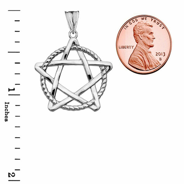 10k White Gold Pentagram Friendship Intertwined In Rope Pendant Necklace