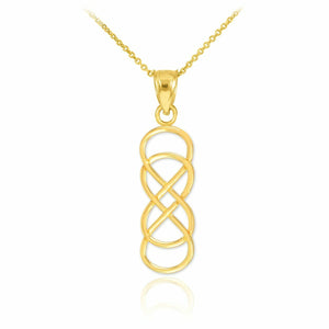 14K Solid Real Yellow Gold Vertical Infinity Double Knot Pendant Necklace