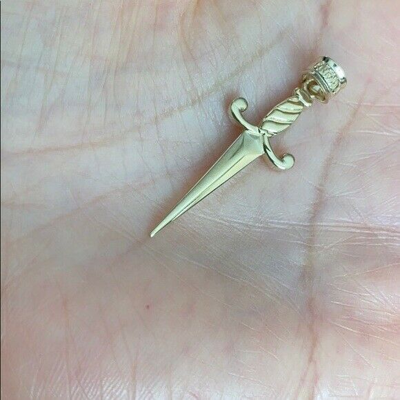 14K Solid Gold Dagger Knife Charm Pendant - Yellow Gold