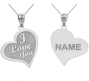 Personalized Engrave Name Silver I Love You Heart Pendant Necklace