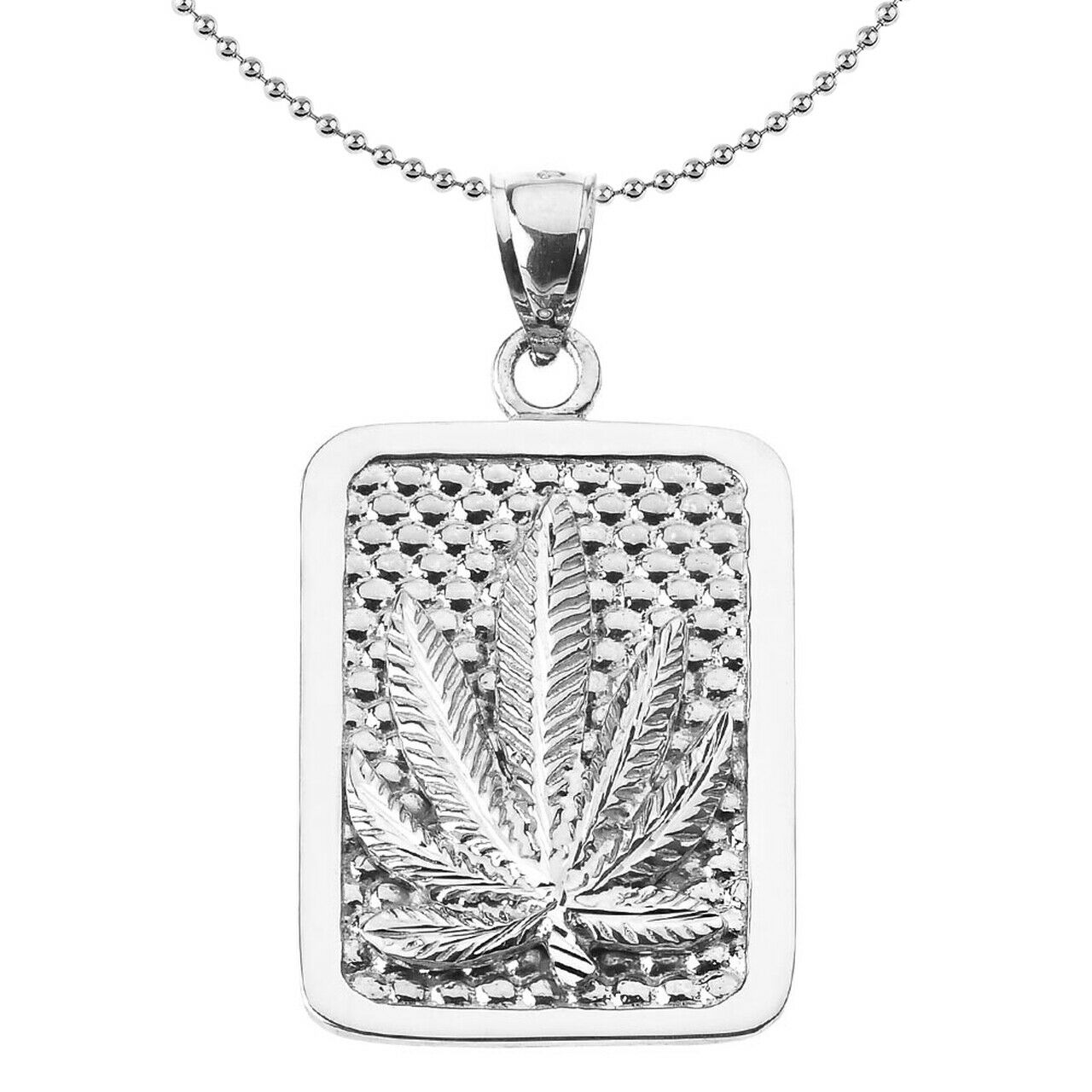 925 Sterling Silver Marijuana Cannabis Leaf Engravable Dog Tag Pendant Necklace