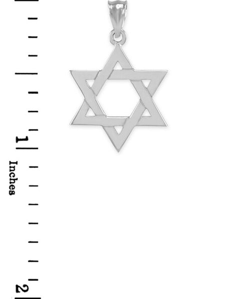 14K Solid White Gold Jewish Star of David Pendant Charm Small, Medium, Large