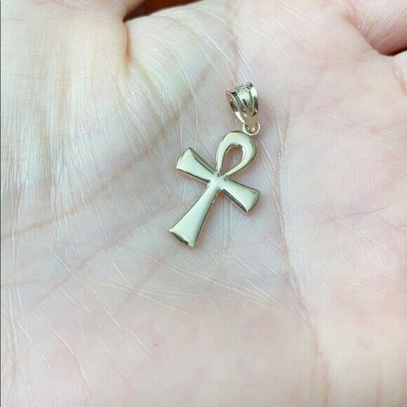 10k Solid Yellow Gold Ancient Egyptian Ankh Cross Eternal Life Pendant Necklace