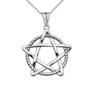 925 Sterling Silver Pentagram Intertwined in Rope Pendant Necklace