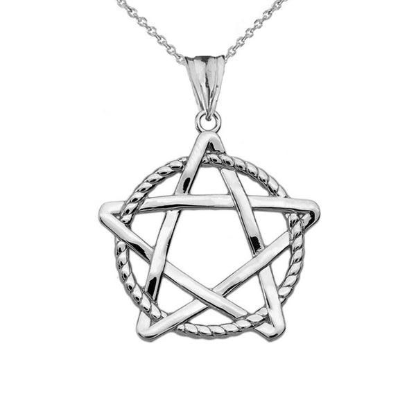 925 Sterling Silver Pentagram Intertwined in Rope Pendant Necklace