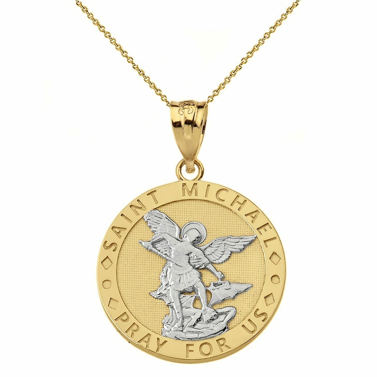 14k Two Tone Gold Engravable St. Saint Michael Pray For Us Pendant Necklace