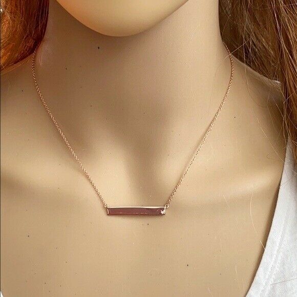 Sterling Silver Rose Gold Horizontal Bar Geometric Diamond Necklace Minimalist