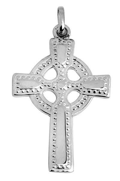 10K Solid White Gold Claddagh Celtic Polished Christian Cross Pendant Necklace