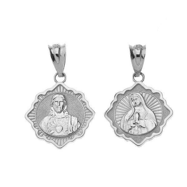 Sterling Silver Reversible Virgin Mary and Jesus Christ Pendant Necklace