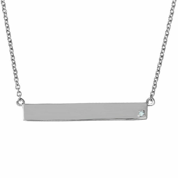 925 Sterling Silver White Gold Plated Bar Plate Geometric Diamond Necklace