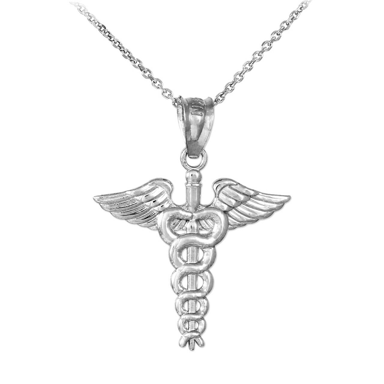 925 Sterling Silver Caduceus Charm Pendant Necklace Made in USA 16",18",20",22"