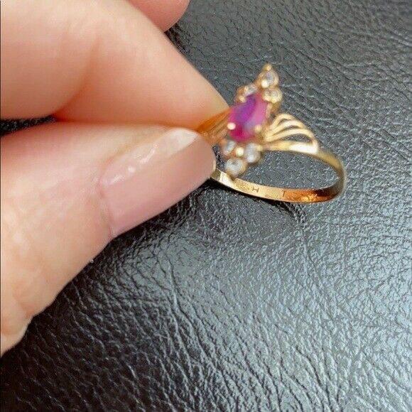 14K Solid Yellow Gold July Birthstone CZ Girl Dainty Ring Size 5.25