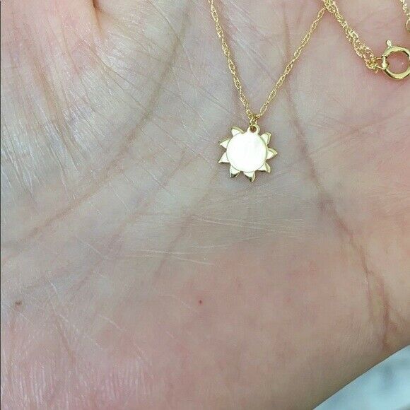 14K Solid Real Yellow Gold Mini Small Sun Pendant Dainty Necklace - 16"-18"