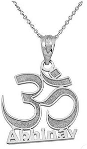 Personalized Name Silver Hindu Meditation Charm Yoga Om (Aum) Pendant Necklace