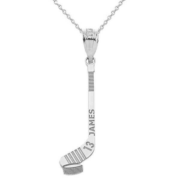 Personalized Engrave Name Number Ice Hockey Stick and Puck Pendant Necklace