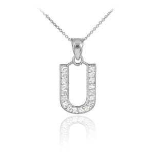 925 Sterling Silver Letter "U" Initial CZ Monogram Pendant Necklace 16 18 20 22"