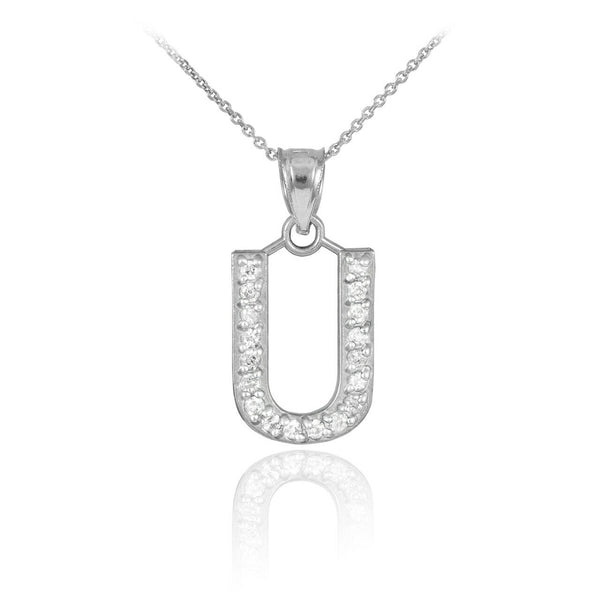 925 Sterling Silver Letter "U" Initial CZ Monogram Pendant Necklace 16 18 20 22"