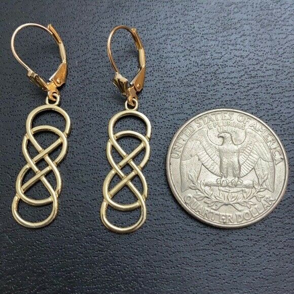 10k Solid Yellow Gold Double Infinity Leverback Earrings Set