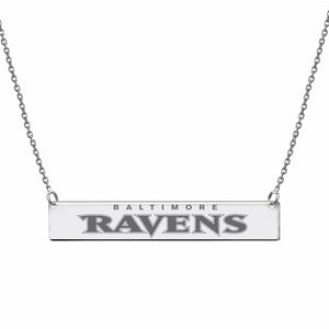Licensed NFL Baltimore Ravens Engraved Geometric Bar Necklace Sterling Silver