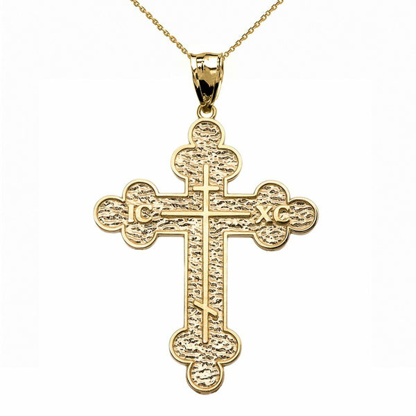 Solid Yellow Gold 10K Eastern Orthodox ICXC Cross Pendant Necklace