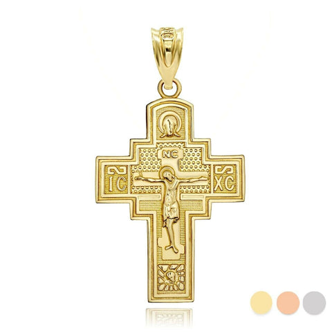 10K Gold Holy Apostle Russian Orthodox Saint Andrew 2 sided Pendant Necklace