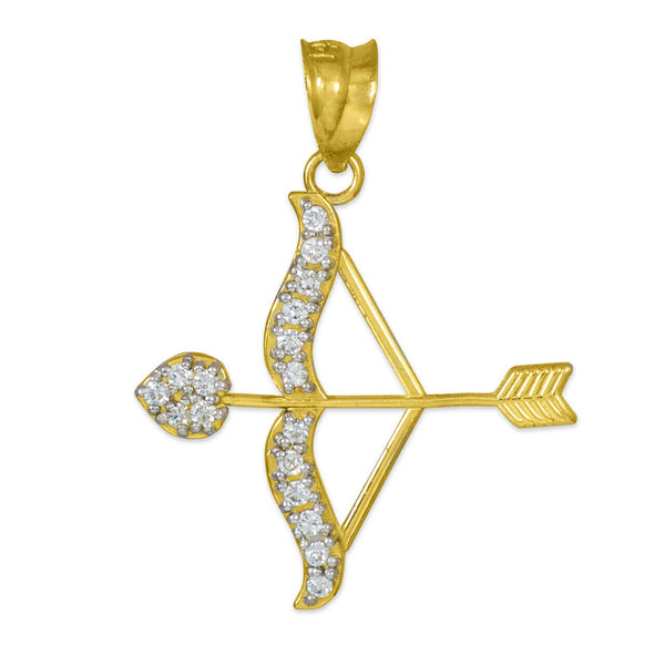 10k 14k Solid Gold Diamond Cupid Arrow Bow Love Heart Pendant Necklace