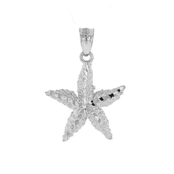 925 Sterling Silver Diamond Cut Starfish Sea Star Charm Pendant Necklace