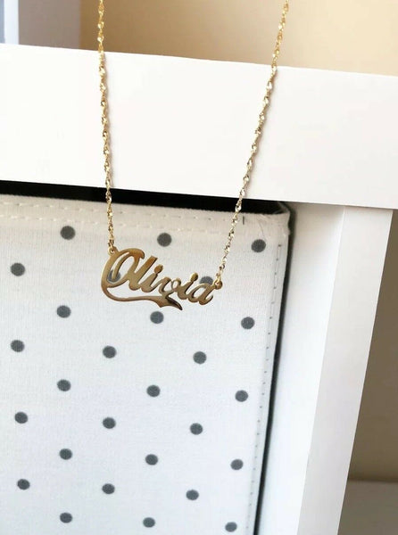 NWT Personalized Gold over Sterling Silver Name Plate Necklace - Olivia