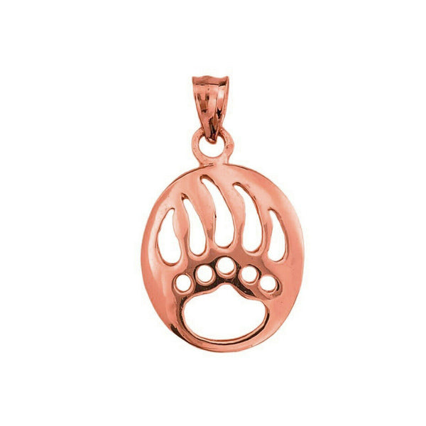 14K Solid Gold Bear Paw Print Pendant Necklace Yellow, Rose, White