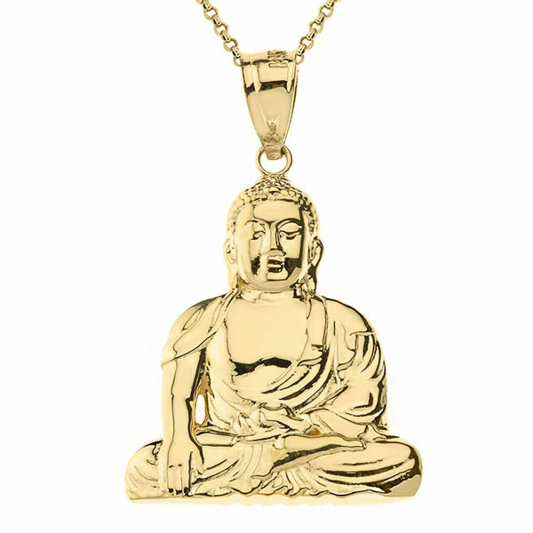 10k Yellow Gold Zen Buddhist Meditation Buddha Pendant Necklace (Medium, Large)