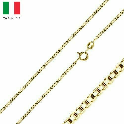 14k Yellow Gold Plated Sterling Silver Italian Italy BOX CHAIN necklace 1.0 mm