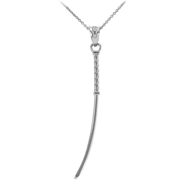 925 Sterling Silver Katana Japanese Samurai Sword Martial Arts Pendant Necklace