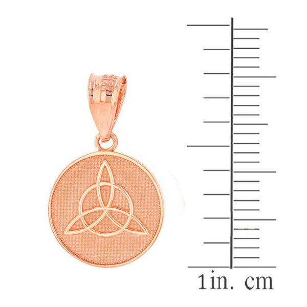 14k Solid Rose Gold Triquetra Irish Celtic Disc Circle Pendant Necklace