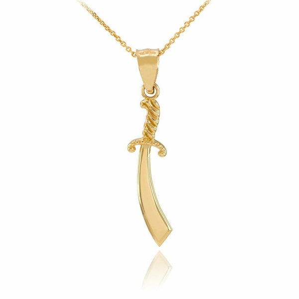 10k Real Solid Yellow Gold Scimitar Sword Pendant Necklace
