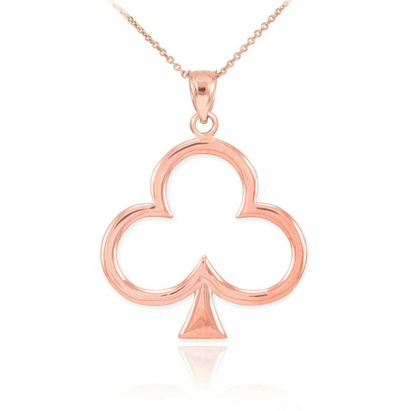 10k Solid Rose Gold Lucky Shamrock Four Leaf Clover Irish Pendant Necklace