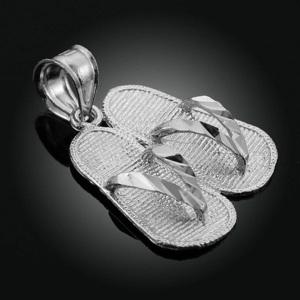 925 Sterling Silver Flip Flops 3D Charm Pendant Necklace 16" 18" 20" 22"