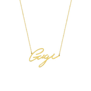Personalized 14K Solid Gold Signature Font Any Name Plate Cut Out Necklace -