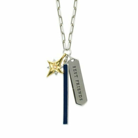 925 Sterling Silver Bar Engrave Best Friend Star Necklace Mixed Pendant 18"-20"