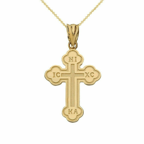 14k Solid Gold Saint Nicholas Greek Orthodox IC XC NIKA Cross S Pendant Necklace