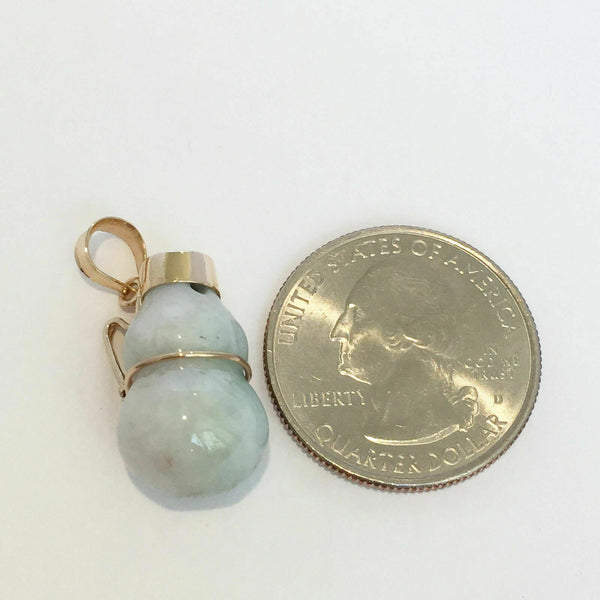 18K Solid Gold Natural Jadeite Jade Gourd Bottle Lucky Pendant