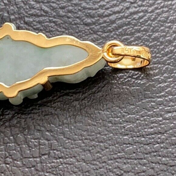 14K Solid Gold Guanyin Kwan Yin Female Buddha Natural Jade Pendant Small Size