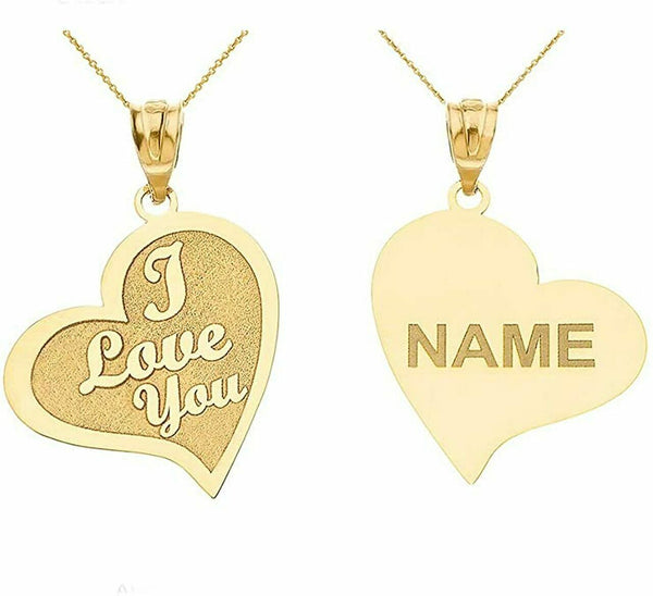 Personalized Name 10k 14k Solid Gold I Love You Heart Pendant Necklace