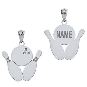 Personalized Silver Bowling Pins And Ball Pendant Necklace Engravable Your Name