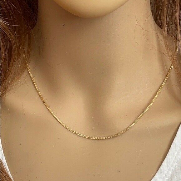 14 k Solid Yellow Real Gold 1.25 mm Square Wheat Chain Necklace 16",18",20" 24"