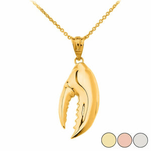 Solid 14k Yellow Gold Lobster Claw Pendant Necklace