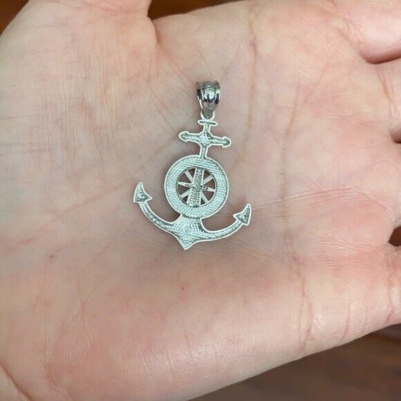 10K Solid Yellow Gold Mariner's Anchor Compass Pendant Necklace