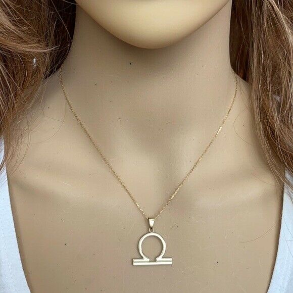 10k Solid Yellow Gold Libra October Zodiac Sign Horoscope Pendant Necklace