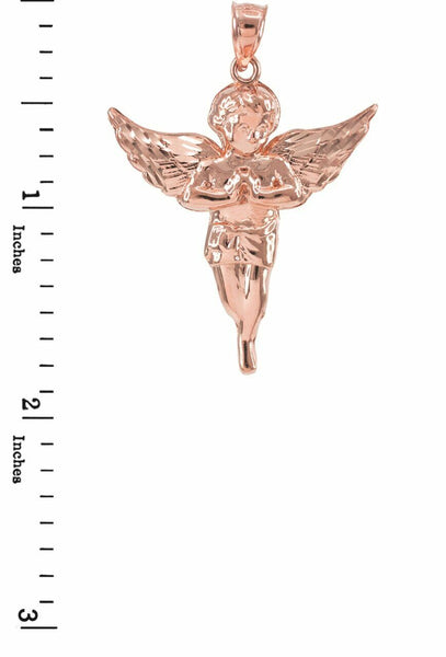 10K Solid Rose Gold Diamond Cut Angel Pendant Size Small, Medium, Large