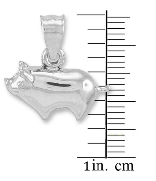 14K Solid White Gold Pig Charm Pendant Necklace 16" 18" 20" 22"